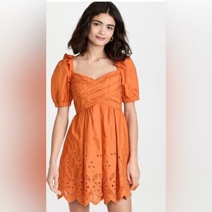 Self-Portrait Orange Mini Dress with Puff Sleeves